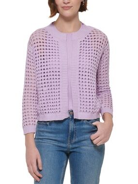 Calvin Klein Jeans Lavender Cotton Open-Stitch Cardigan Sweater Size Medium